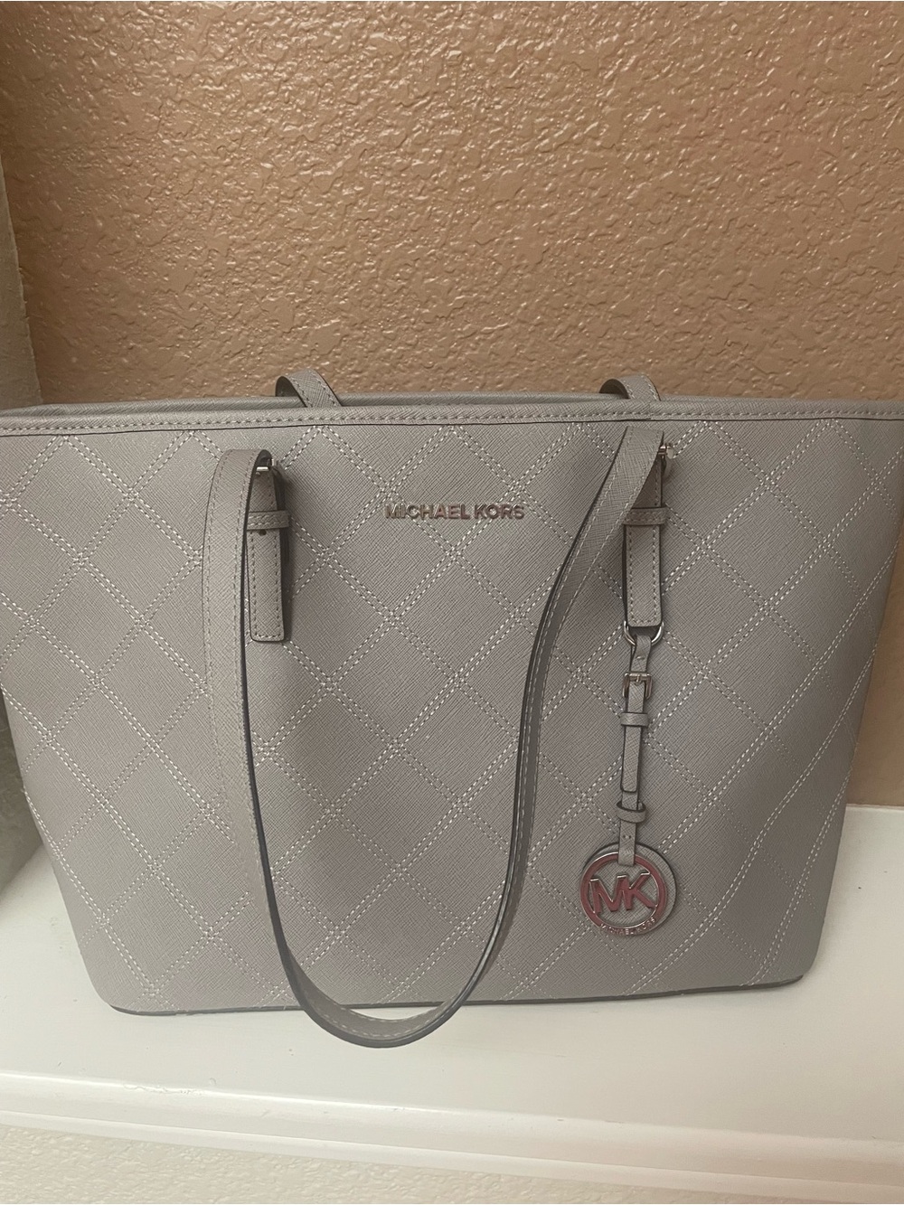Michael Kors Light Gray Tote with MK Charm